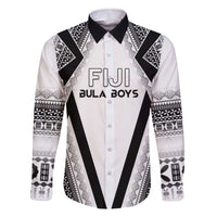 Custom Bula Fiji Football Family Matching Off The Shoulder Long Sleeve Dress and Hawaiian Shirt Go Champions LT05 Dad's Shirt - Long Sleeve White - Polynesian Pride