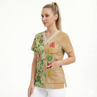 Aloha Hawaii Chilly Christmas Scrub Top Tropical Vibes