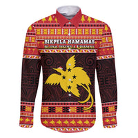 Papua New Guinea Christmas Family Matching Long Sleeve Bodycon Dress and Hawaiian Shirt Santa Raggiana LT05 Dad's Shirt - Long Sleeve Red - Polynesian Pride