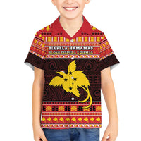 Papua New Guinea Christmas Family Matching Long Sleeve Bodycon Dress and Hawaiian Shirt Santa Raggiana LT05 Son's Shirt Red - Polynesian Pride