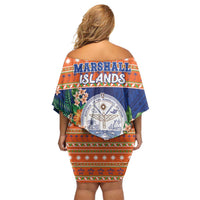 Marshall Islands Christmas Family Matching Off Shoulder Short Dress and Hawaiian Shirt Marshallese Seal Meddi Kirijmoj