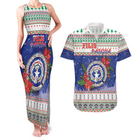 Northern Mariana Islands Christmas Couples Matching Tank Maxi Dress and Hawaiian Shirt Poinsettia Filis Pasgua LT05 Blue - Polynesian Pride