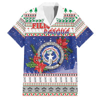 Northern Mariana Islands Christmas Family Matching Puletasi and Hawaiian Shirt Poinsettia Filis Pasgua LT05 Dad's Shirt - Short Sleeve Blue - Polynesian Pride