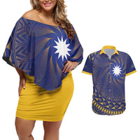 Nauru Angam Day Couples Matching Off Shoulder Short Dress and Hawaiian Shirt Polynesian Tribal Pattern Unique Style - Polynesian Pride