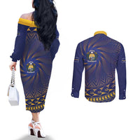 Nauru Angam Day Couples Matching Off The Shoulder Long Sleeve Dress and Long Sleeve Button Shirt Polynesian Tribal Pattern Unique Style - Polynesian Pride