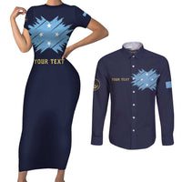 Personalised Federated States Of Micronesia Couples Matching Short Sleeve Bodycon Dress and Long Sleeve Button Shirt FSM Passport - Polynesian Pride
