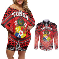 Personalised Tonga Constitution Day Couples Matching Off Shoulder Short Dress and Long Sleeve Button Shirt 150 Years Jubilee - Polynesian Pride