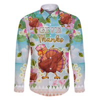 Hawaii Thanksgiving Family Matching Puletasi Dress and Hawaiian Shirt Funny Turkey Dabbing Dance LT05 Dad's Shirt - Long Sleeve Blue - Polynesian Pride