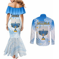 Polynesia Hanukkah Festival Couples Matching Mermaid Dress and Long Sleeve Button Shirt With Menorah Polynesian Style LT05 - Polynesian Pride