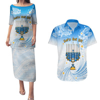 Polynesia Hanukkah Festival Couples Matching Puletasi Dress and Hawaiian Shirt With Menorah Polynesian Style LT05 Blue - Polynesian Pride