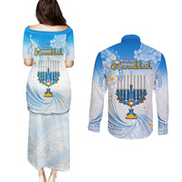Polynesia Hanukkah Festival Couples Matching Puletasi Dress and Long Sleeve Button Shirt With Menorah Polynesian Style LT05 - Polynesian Pride
