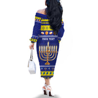 Personalised Polynesia Christmukkah Family Matching Off Shoulder Long Sleeve Dress and Hawaiian Shirt Menorah With Polynesian Tribal Pattern LT05 - Polynesian Pride