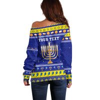 Personalised Polynesia Christmukkah Off Shoulder Sweater Menorah With Polynesian Tribal Pattern LT05 - Polynesian Pride