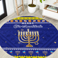 Polynesia Christmukkah Round Carpet Menorah With Polynesian Tribal Pattern LT05 Blue - Polynesian Pride