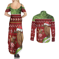 New Zealand Kiwi Christmas Couples Matching Summer Maxi Dress and Long Sleeve Button Shirt Paua Shell Glitter Green