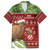 New Zealand Kiwi Christmas Family Matching Long Sleeve Bodycon Dress and Hawaiian Shirt Paua Shell Glitter Green LT05 Dad's Shirt - Short Sleeve Red - Polynesian Pride