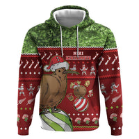 New Zealand Kiwi Christmas Zip Hoodie Paua Shell Glitter Green LT05 Pullover Hoodie Red - Polynesian Pride