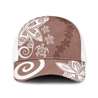 Polynesia Baseball Net Cap Brown Tribal Turtle Floral Pattern - Polynesian Pride