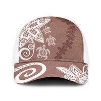 Polynesia Baseball Net Cap Brown Tribal Turtle Floral Pattern - Polynesian Pride