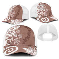 Polynesia Mesh Trucker Cap Brown Tribal Turtle Floral Pattern - Polynesian Pride