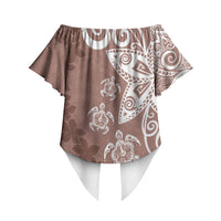 Polynesia Off Shoulder Wrap Waist Top Brown Tribal Turtle Floral Pattern LT05 - Polynesian Pride