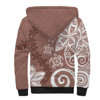 Polynesia Sherpa Hoodie Brown Tribal Turtle Floral Pattern