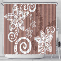 Polynesia Shower Curtain Brown Tribal Turtle Floral Pattern