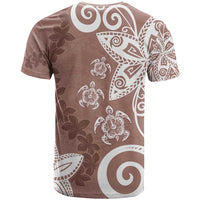 Polynesia T Shirt Brown Tribal Turtle Floral Pattern