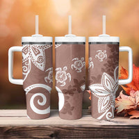 Polynesia Tumbler With Handle Brown Tribal Turtle Floral Pattern