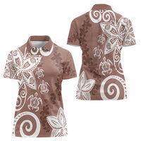 Polynesia Women Polo Shirt Brown Tribal Turtle Floral Pattern