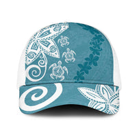 Polynesia Baseball Net Cap Hippie Blue Tribal Turtle Floral Pattern LT05 One Size White Blue - Polynesian Pride