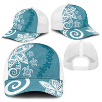 Polynesia Baseball Net Cap Hippie Blue Tribal Turtle Floral Pattern - Polynesian Pride