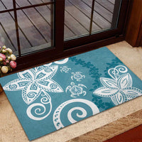 Polynesia Rubber Doormat Hippie Blue Tribal Turtle Floral Pattern