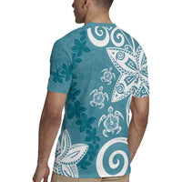 Polynesia Rugby Jersey Hippie Blue Tribal Turtle Floral Pattern