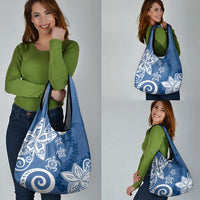 Polynesia Grocery Bag Blue Tribal Turtle Floral Pattern