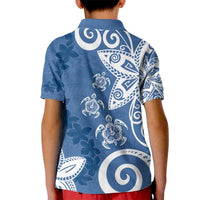 Polynesia Kid Polo Shirt Blue Tribal Turtle Floral Pattern