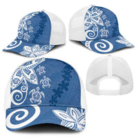 Polynesia Mesh Trucker Cap Blue Tribal Turtle Floral Pattern - Polynesian Pride