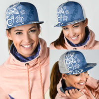 Polynesia Mesh Trucker Cap Blue Tribal Turtle Floral Pattern - Polynesian Pride