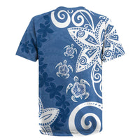 Polynesia Rugby Jersey Blue Tribal Turtle Floral Pattern