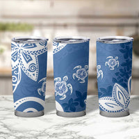 Polynesia Tumbler Cup Blue Tribal Turtle Floral Pattern