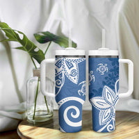 Polynesia Tumbler With Handle Blue Tribal Turtle Floral Pattern
