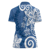Polynesia Women Polo Shirt Blue Tribal Turtle Floral Pattern
