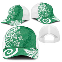Polynesia Baseball Net Cap Green Tribal Turtle Floral Pattern - Polynesian Pride
