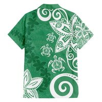 Polynesia Family Matching Off Shoulder Short Dress and Hawaiian Shirt Green Tribal Turtle Floral Pattern