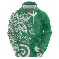 Polynesia Hoodie Green Tribal Turtle Floral Pattern