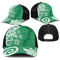 Polynesia Mesh Trucker Cap Green Tribal Turtle Floral Pattern LT05 - Polynesian Pride