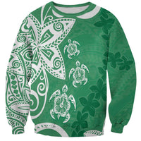 Polynesia Sweatshirt Green Tribal Turtle Floral Pattern