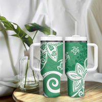 Polynesia Tumbler With Handle Green Tribal Turtle Floral Pattern