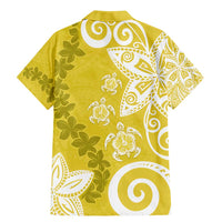Polynesia Family Matching Mermaid Dress and Hawaiian Shirt Yellow Tribal Turtle Floral Pattern