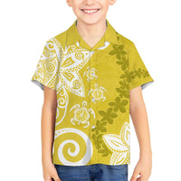 Polynesia Kid Hawaiian Shirt Yellow Tribal Turtle Floral Pattern